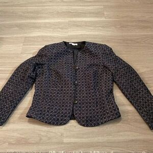 Coldwater Creek dark patterned button front 3/4 sleeve career blazer size PS